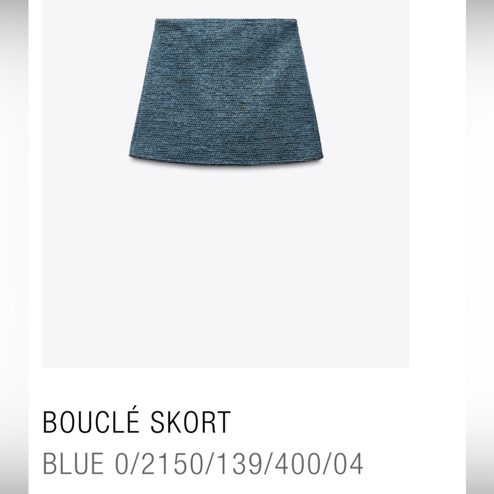 Zara Blue Bouclé Tweed Skort - Women’s Large - NWT